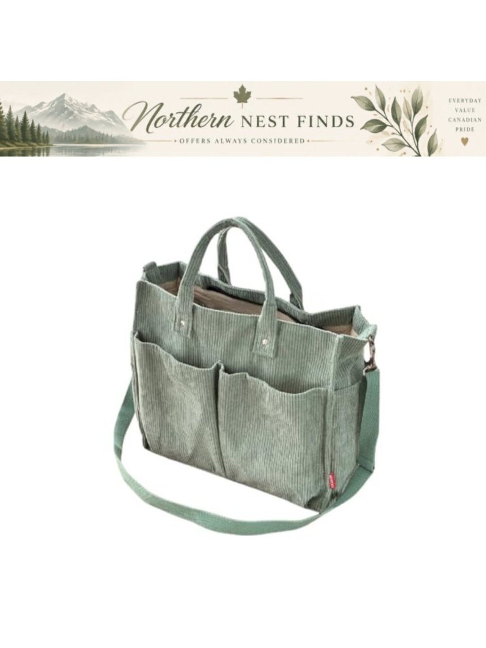 Corduroy Tote Bag with Multiple Pockets Casual Shoulder Handbag